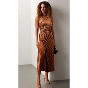 DELFI Collective Lea Brown velvet One shoulder Dress Size L